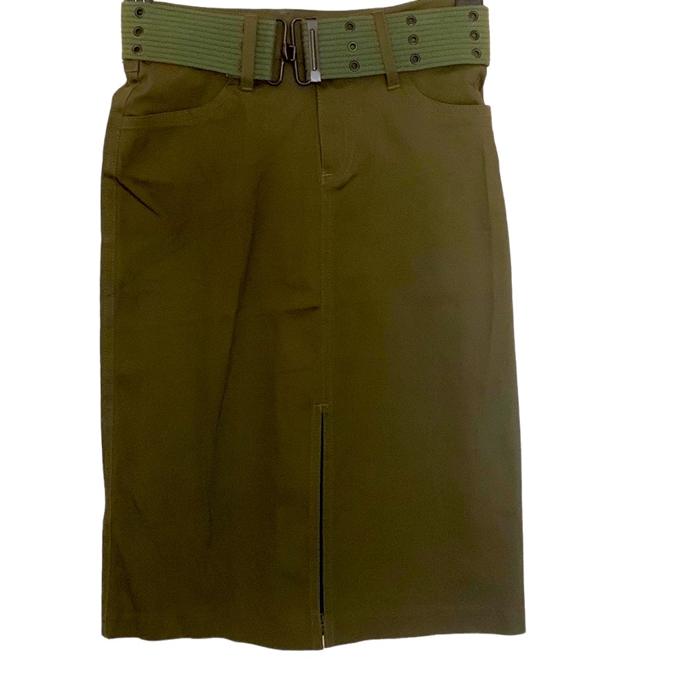 Anthropologie skirt, βarmyβ green , front split, with adjustable belt, size 2